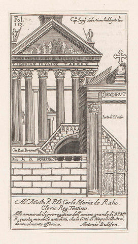 Temple facade, balustrade and the Porta di San Paolo, Giovanni Battista Brison, 1659 - 1707 Canvas Print