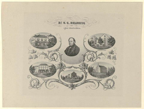 Rev. O.G. Heldring and the five institutions he founded, ca. 1870, W. Lindemann, 1870 - 1875 Canvas Print