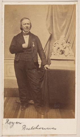 Portrait of Louis Royer with the sketch design for the tomb monument of Prince Alexander (1818-1848), Maurits Verveer (attributed to), c. 1857 - c. 1869 Canvas Print