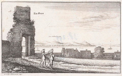 Landscape with a view of the Seven Mountains near Bonn, Wenceslaus Hollar, 1643 Canvas Print