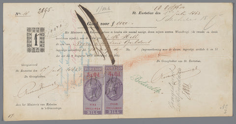 Bill of exchange for J.H. Hill, slaveholder on St Eustatius, anonymous, 1863 Canvas Print