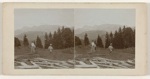 Mrs Kessler-de Lange and two children playing in a field in Garmisch, Geldolph Adriaan Kessler (possibly), 1906 Canvas Print