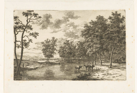 Landscape with three cows in a puddle, Ernst Willem Jan Bagelaar, 1817 Canvas Print