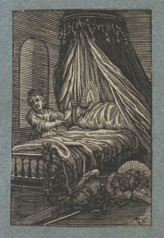 Sleeping angel next to a child's bed, Christopher of Sichem (II), 1628 Canvas Print