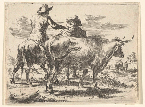 Two Shepherds with Cows, Romeyn de Hooghe (attributed to), 1655 - 1667 Canvas Print