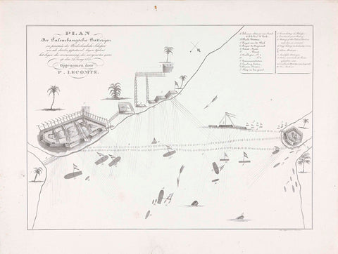 Palembang batteries shell the Dutch warships during the second expedition, 1821, Pieter le Comte, 1821 Canvas Print