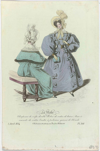 La Mode, 5 April 1834, Pl. 366 : Chapeau de crépe doublé-Robes (...), Jean Denis Nargeot, 1834 Canvas Print