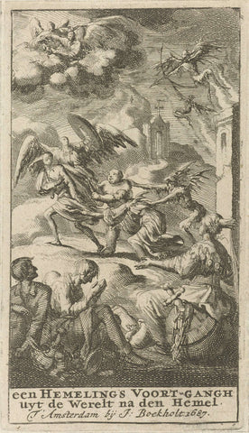 Chosen figure is stopped at the gate of heaven by the Flesh and Sin, Jan Luyken, 1687 Canvas Print