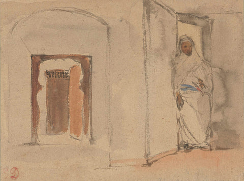 Arab on the doorstep of his dwelling, Eugène Delacroix, 1808 - 1863 Canvas Print