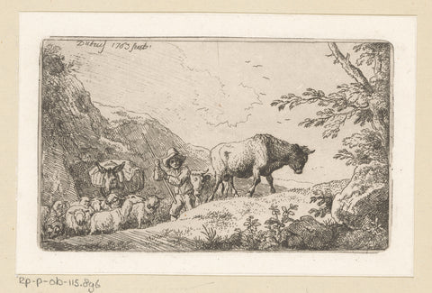 Mountain landscape with a shepherd and its flock, Christian Wilhelm Ernst Dietrich, 1763 Canvas Print