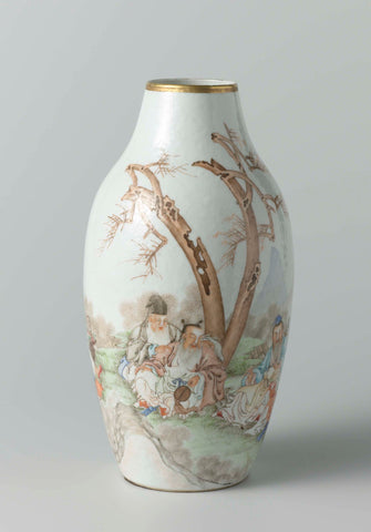 Ovoid vase with the Eight Immortals seated in a landscape, anonymous, c. 1750 - c. 1774 Canvas Print