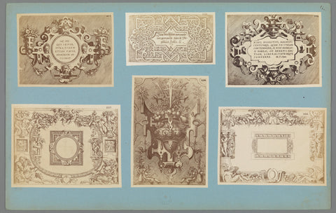 Six photo reproductions of ornament prints with cartouches, anonymous, c. 1875 - c. 1900 Canvas Print