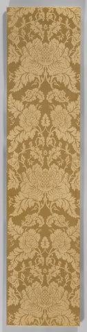 Wall covering of yellow silk damasks with a symmetrical pattern of two ascending wavy tendrils including peony-shaped flowers, anonymous, c. 1700 - c. 1725 Canvas Print