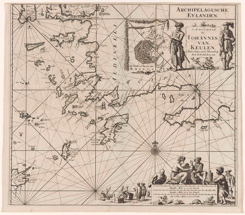 Pass map of the southeastern part of the Aegean Sea, Jan Luyken, 1682 - 1803 Canvas Print