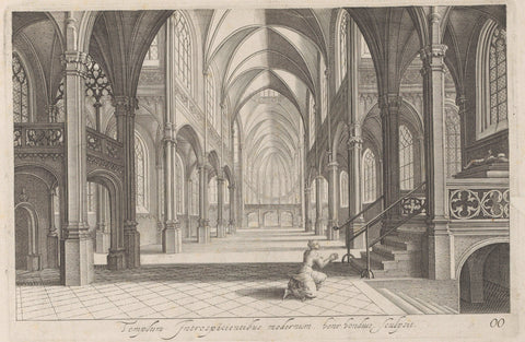 Interior of a Church with a Kneeling Woman, Hendrick Hondius (I), 1620 Canvas Print