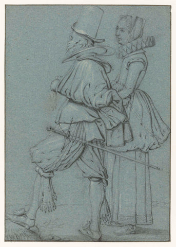 Standing Couple seen from the side, Esaias van de Velde, 1612 - 1617 Canvas Print