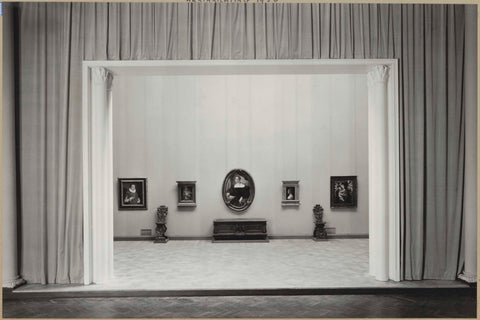 Cabinet of the Gallery of Honour with arrangement of Italian paintings, a cassone (wedding coffin) and two sgabellos, 1958 Canvas Print