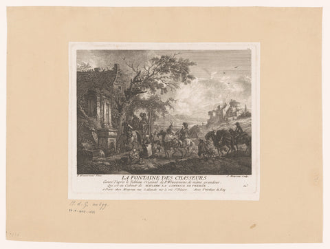 Hunting party at a fountain, Jean Moyreau, c. 1733 - 1762 Canvas Print