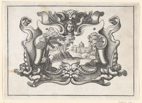 Cartouche with cherub and two putti, Daniel Rabel, 1634 Canvas Print