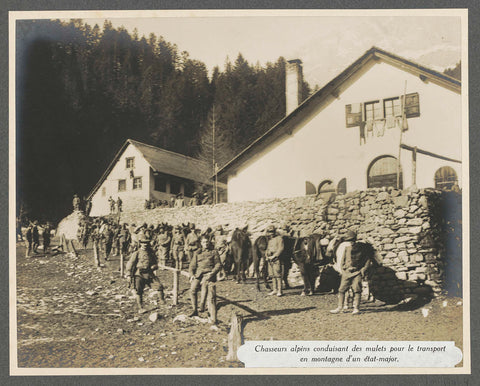 Alpine hunters accompany mules in the transport of military staff, presumably Italians, Henri de Rothschild (attributed to), 1916 Canvas Print