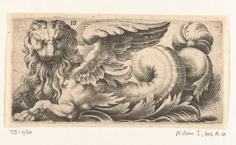 Winged sea lion with wavy mane and a beard, Adam Fuchs, c. 1526 - 1606 Canvas Print