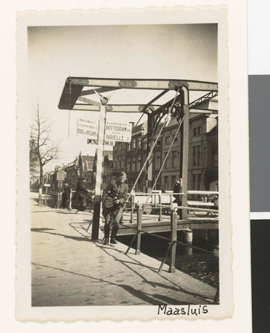 German soldier poses at drawbridge, anonymous, 1940 - 1943 Canvas Print