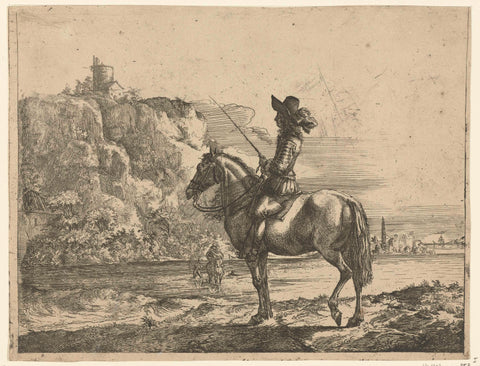 Horseman by a river, Romeyn de Hooghe (attributed to), 1655 - 1667 Canvas Print