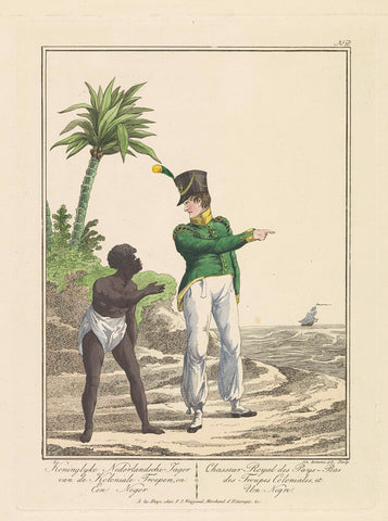 Colonial soldier with African, Joannes Bemme, 1800 - 1841 Canvas Print