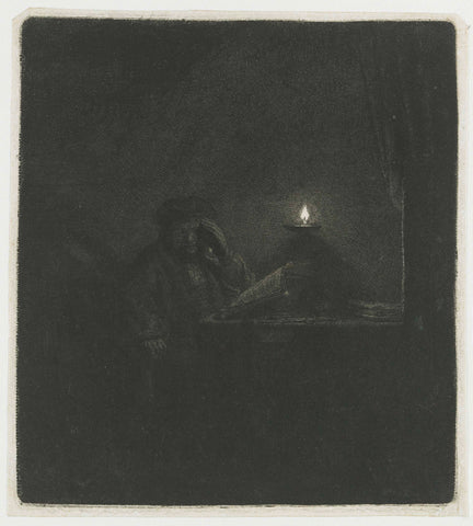 Student at a Table by the Light of an Oil Lamp, Rembrandt van Rijn, c. 1642 Canvas Print