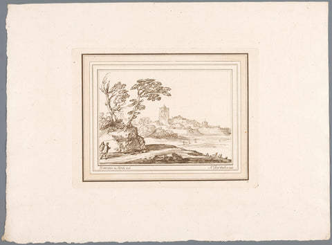 Landscape with a city ahead, left in foreground two hikers, Adam von Bartsch, 1783 Canvas Print