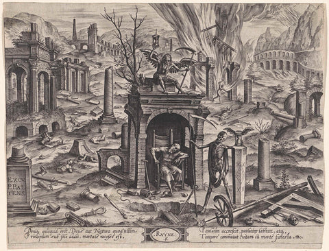 From the age of 80 to death: the ruin, Johannes Wierix, 1577 Canvas Print