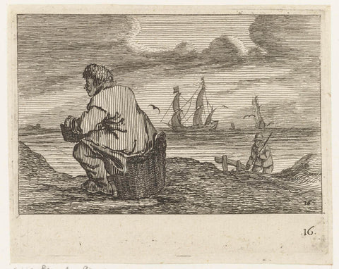 Dune landscape with a man, sitting on a basket, Gillis van Scheyndel (I), 1645 Canvas Print