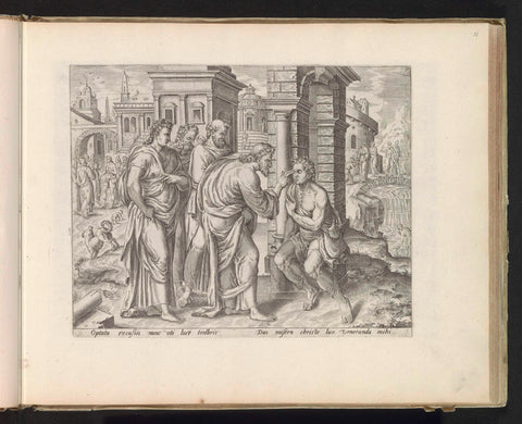 Christ heals a blind man, Johannes Wierix, 1585 Canvas Print