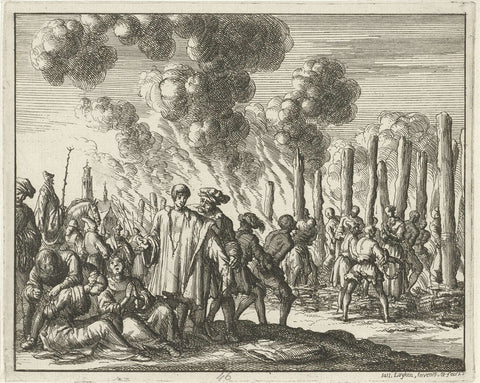 Eighty heretics burned in Strasbourg, Jan Luyken, 1685 Canvas Print