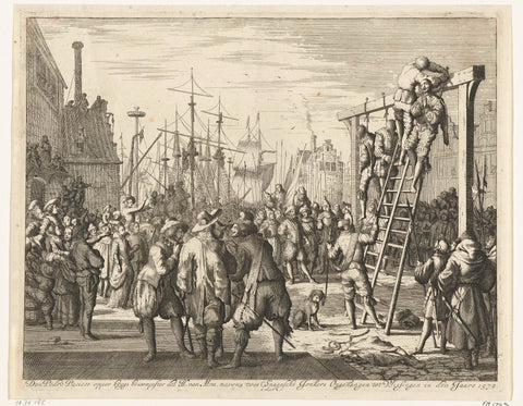 Pacieco hanged at Vlissingen, 1572, Jan Luyken, 1677 - 1679 Canvas Print