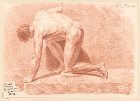 Kneeling male nude, seen from the side (2nd prize 1804), Izaak Riewert Schmidt, 1804 Canvas Print