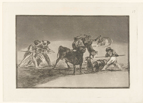 Moors and donkeys in battle with a bull, Francisco de Goya, 1811 - 1816 Canvas Print