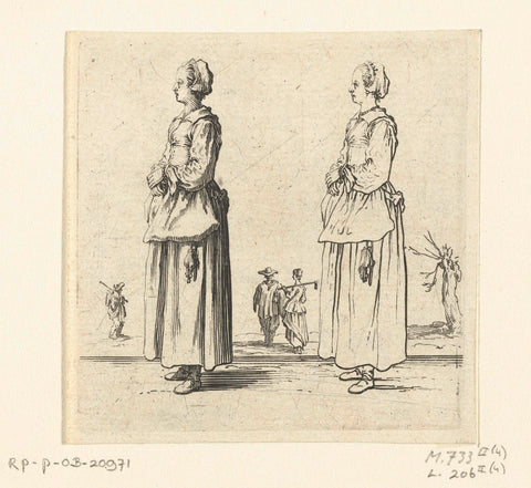 Twice the same farmer's woman with his hands on each other, seen on the left, Jacques Callot, 1621 - 1624 Canvas Print
