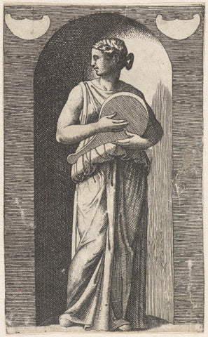 Muse with lute standing in niche, Marcantonio Raimondi, 1511 - 1520 Canvas Print