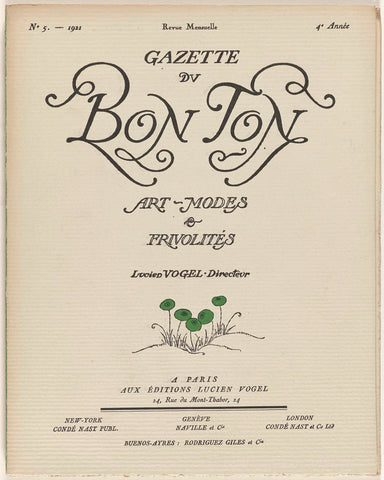 Gazette du Bon Ton. Art - Modes & Frivolités, No. 5 - 1921, 4th Year, Lucien Vogel, 1921 Canvas Print