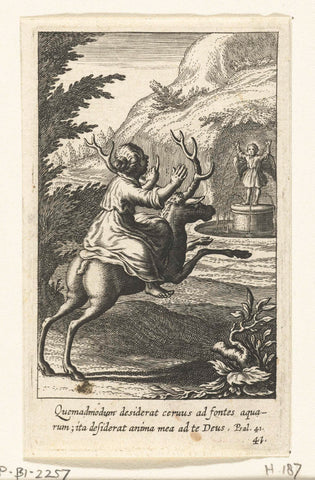 Child riding on a deer at fountain with angel, Boëtius Adamsz. Bolswert, 1624 Canvas Print