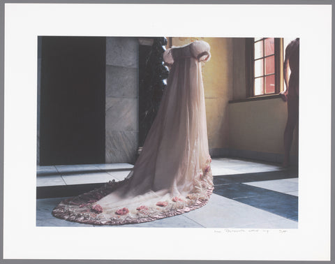 Wedding gown in three quarters view turned to an open window where a naked man stands, in Ons Lieve heer op Solder, Tom van Heel, 2000 - 2003 Canvas Print