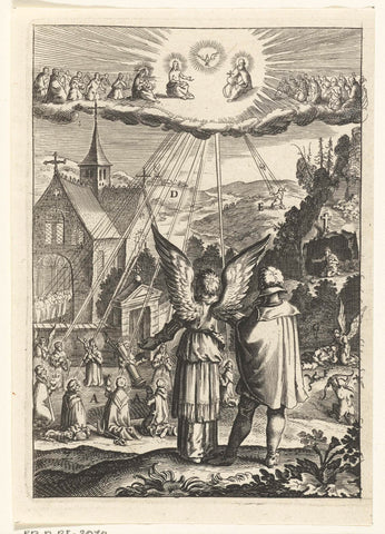 Emblem with angel showing man that he must live after the example of saints, Boetius Adamsz. Bolswert, 1649 Canvas Print