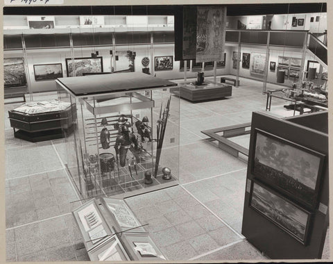 Room seen from above with a display case with harnesses and militaria, 1972 Canvas Print