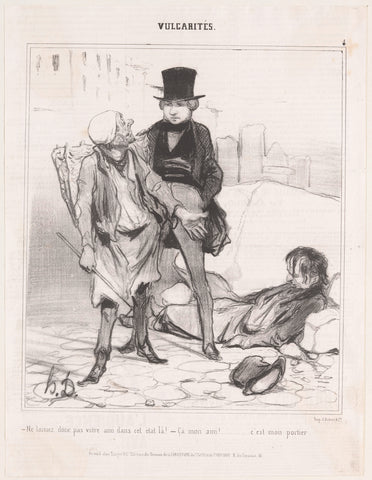 Man with two ragged figures on construction site, Honoré Daumier, 1841 Canvas Print