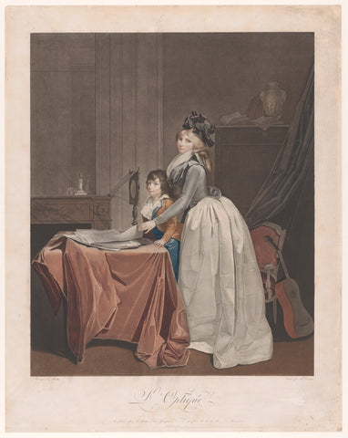 Portrait of Louise Sébastienne Danton with stepson behind an optics mirror, J.F. Cazenave, c. 1794 Canvas Print