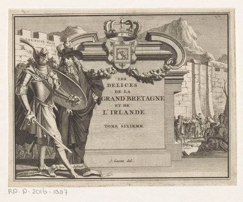 Knight and man with hat at wall of Hadrian, Jan Goeree (possibly), 1707 Canvas Print