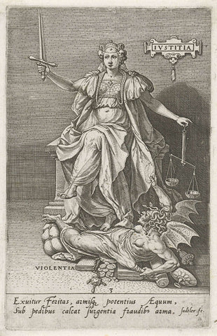 Justice (Justitia ) overcomes Violence (Violentia), Johann Sadeler (I), 1579 Canvas Print