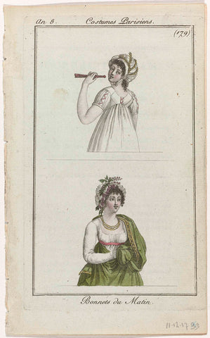 Journal des Dames et des Modes, Costume Parisien, 11 December 1799, An 8 (179) : Bonnets du Matin, anonymous, 1799 Canvas Print