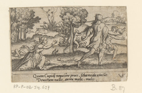 Hippomenes wins the running race against Atalanta, Virgilius Solis, 1524 - 1562 Canvas Print